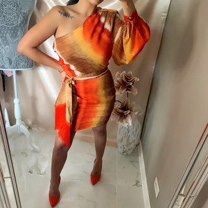 Multi Color Dress with Belt tie